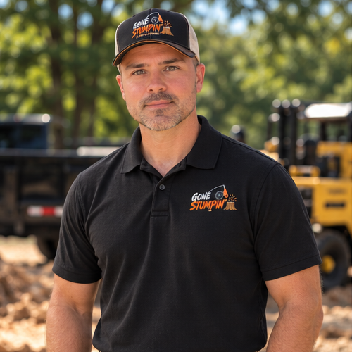 Adam, owner of Gone Stumpin', in his branded hat and polo